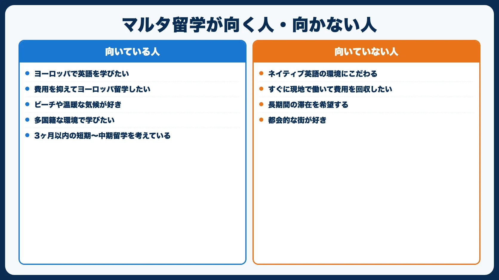 マルタ留学が向いている人・向いていない人