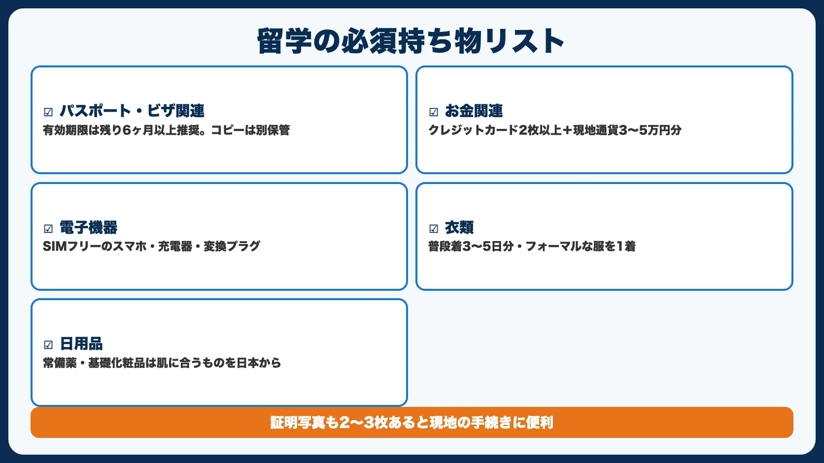 必須の持ち物リスト