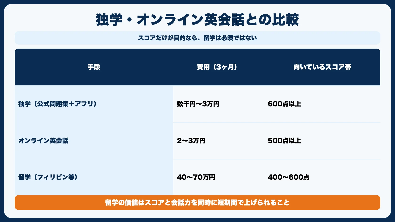 TOEICのためだけに留学すべき？独学・オンライン英会話との比較